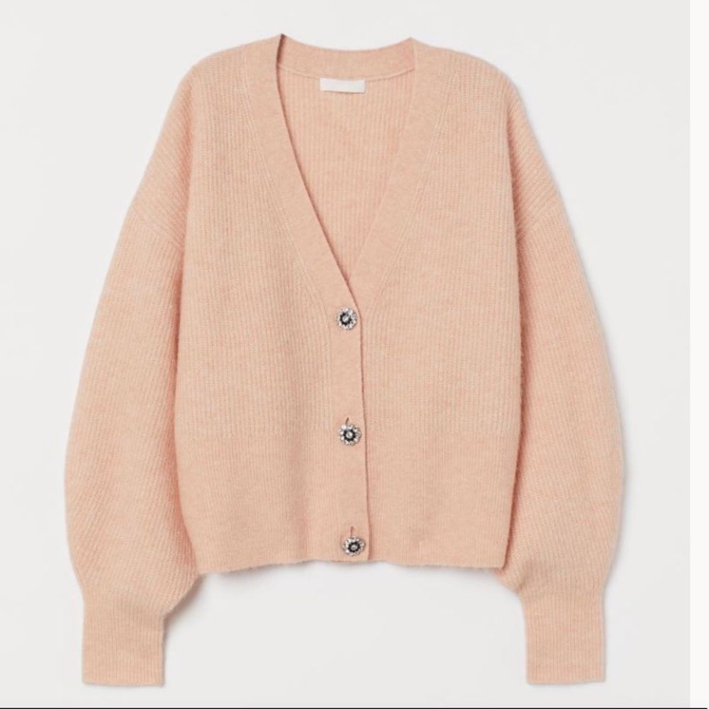 H&M sparkle button boxy cardigan light apricot women’s small v neck euc